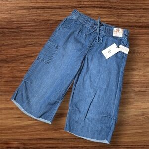 Sincerely Jules Blue Denim Long Shorts Raw Hem NWT